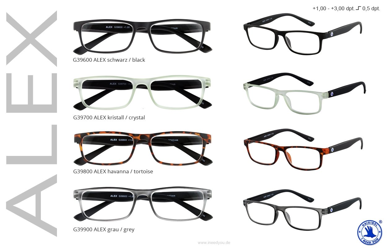 Reading Glasses I NEED YOU Alex IN 4 Colours, Strength ...